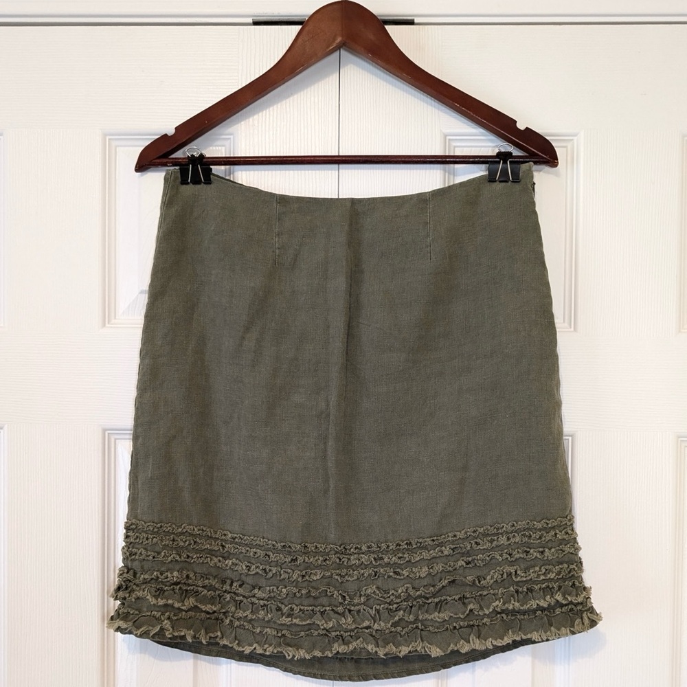 100% Cotton Y2K Vintage Tommy Bahama Lined Ruffle Skirt Olive Green Bohemian